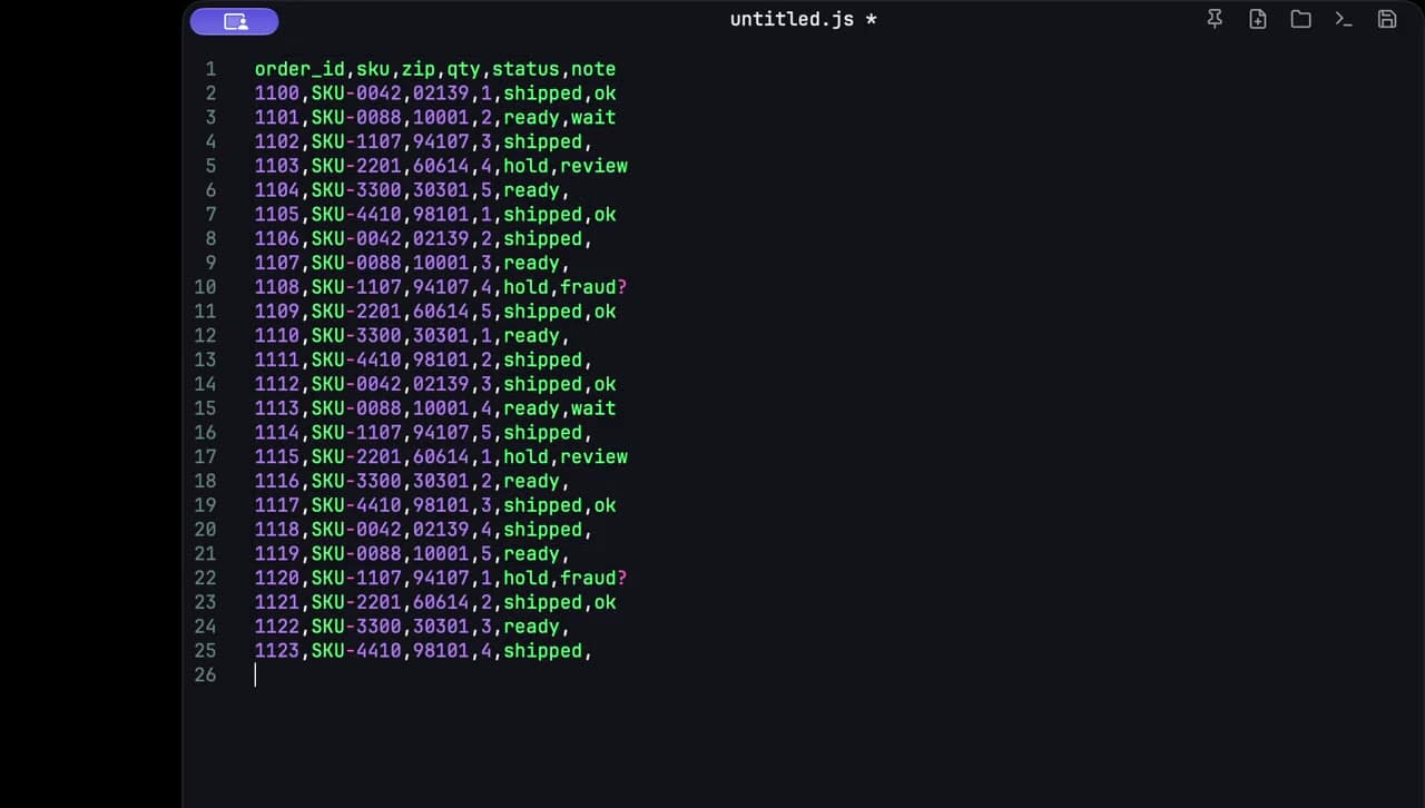 CSV rows in c0depad after replacing pending with ready, with zip 02139 still intact